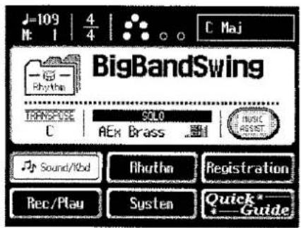J=109 | 4/4 | C Maj BigBandSwing TRANSPOSE SOLO C AEx Brass music RESET Sound/12d Rhutha Registration Rec/Play System Quick* Guide
