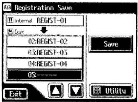Registration Save Internal REGIST-01 Disk 02:REGIST-02 03:REGIST-03 04:REGIST-04 05:---- Save Exit Utility