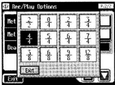 Rec/Play Options Net 2/2 0/4 2/4 3/4 Net 4/4 5/4 6/4 7/4 Bea 3/8 6/8 9/8 12/8 Exit Exit