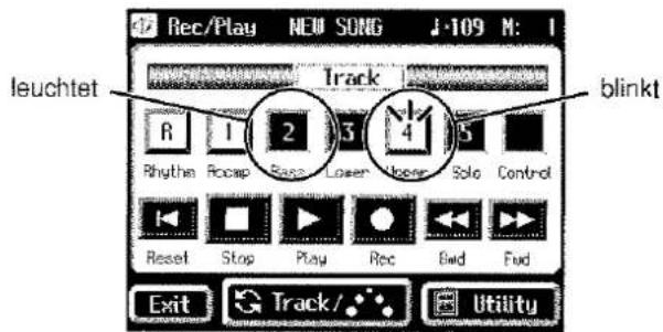 Rec/Play NEW SONG ↓-109 M: 1 leuchtet Track R 1 2 3 4 5 Phythm Recap Stop Lower Home Solo Control Reset Stop Play Rec Bwd Fud Exit Track/ Utility