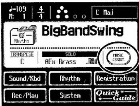 109 M: 1 | 4/4 | C Maj BigBandSwing Rhythm TRANSPOSE SOLO C AEx Brass MUSIC ASSIST. Sound/Kbd Rhythm Registration Rec/Play System Quick*—Guide