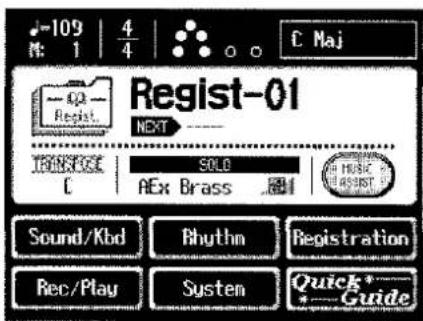 109 4 M: 1 4 C Maj Regist-01 NEXT TRANSOCE SOLD C AEx Brass MORE ASSIST Sound/Kbd Rhythm Registration Rec/Play System Quick Guide