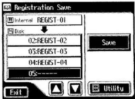 Registration Save Internal REGIST-01 Disk 02:REGIST-02 03:REGIST-03 04:REGIST-04 05:---- Save Exit Utility