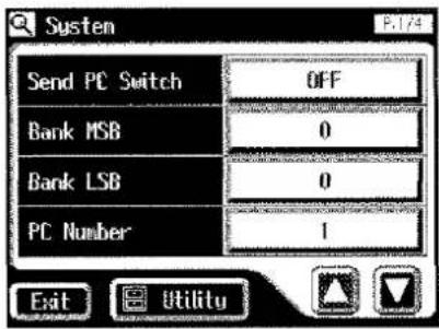 System P.174 Send PC Switch OFF Bank MSB 0 Bank LSB 0 PC Number 1 Exit Utility