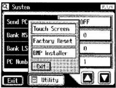 System P.1/4 Send PC OFF Touch Screen Bank MS Factory Reset Bank LS BMP Installer PC Numb Exit Utility