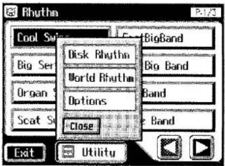 Rhythm P-1/3 Cool Sw Big Ser Organ Scat Su Disk Rhythm World Rhythm Options Close BigBand Big Band Band Band Exit Utility