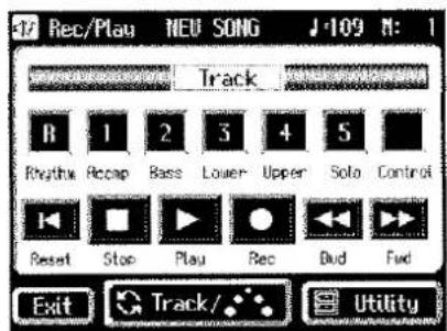 17 Rec/Play NEU SONG J-109 N: 1 Track R 1 2 3 4 5 Rhythm Recamp Bass Lower Upper Solo Control Reset Stop Play Rec Dud Fwd Exit Track/ Utility