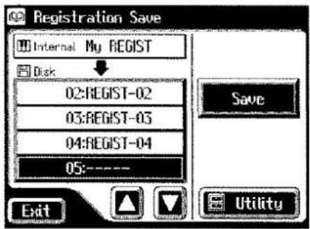 Registration Save Internal My REGIST Disk 02:REGIST-02 03:REGIST-03 04:REGIST-04 05:---- Save Exit Utility