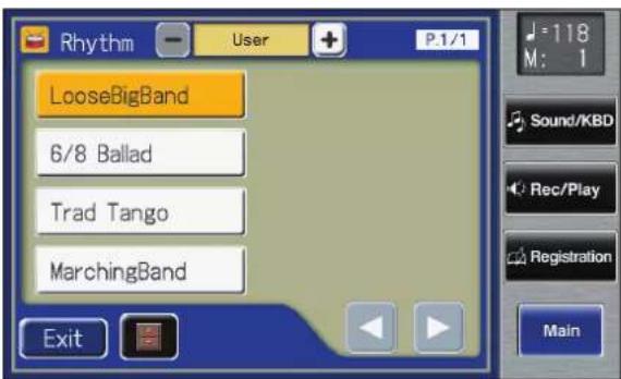 Rhythm User P.1/1 LooseBigBand 6/8 Ballad Trad Tango MarchingBand Exit J: 118 M: 1 Sound/KBD Rec/Play Registration Main