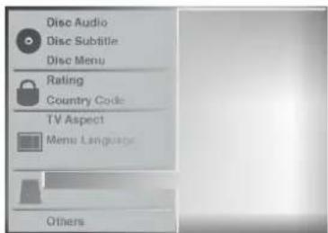 Disc Audio Disc Subtitle Disc Menu Rating Country Code TV Aspect Menu Language Others