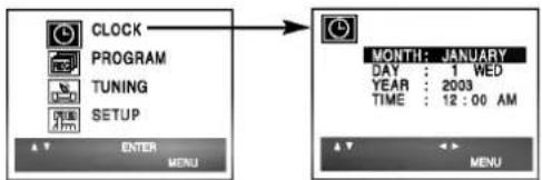 LG V641MK - Use ▲▼ to choose the CLOCK menu. Press SELECT/ENTER and the CLOCK menu will appear. - 1