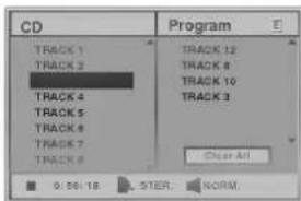 CD TRACK 1 TRACK 2 TRACK 4 TRACK 5 TRACK 6 TRACK 7 TRACK 8 Program TRACK 12 TRACK 8 TRACK 10 TRACK 3 Clear All 0:00:18 STER. KORM.