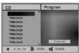 CD TRACK02 TRACK03 TRACK04 TRACK05 TRACK06 TRACK07 TRACK08 Program Clear All 0: 56.1M STER NORM.