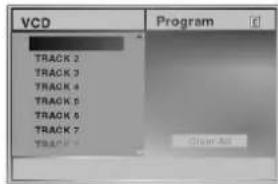 VCD TRACK 2 TRACK 3 TRACK 4 TRACK 5 TRACK 6 TRACK 7 TRACK 8 Program Clear Act