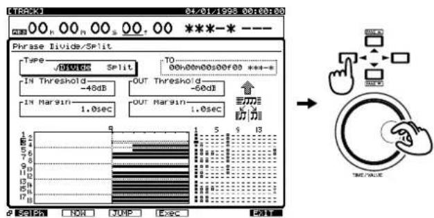 FTR5K3 04/01/1926 00:00:00 00 h 00 h 00 s 00. 00 ***-* ---- Phrase Eivid/Split Type √01/1926 Split IN Threshold -48dB IN Margin 1.0sec TO 00h00n00s00f00 *** OUT Threshold -60dB OUT Margin 1.0sec 主刀线 助力 TIME/VALUE 1 5 9 13 #SIPN FOR JUMP Exec END
