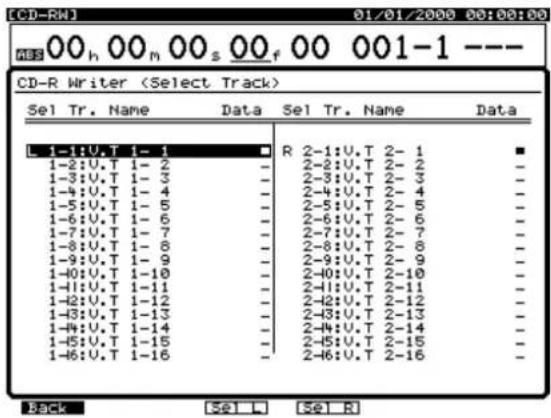 CD-R Writer Sel Tr. Name Data Sel Tr. Name Data 1-1:U.T 1-1 □ R 2-1:U.T 2-1 ■ 1-2:U.T 1-2 - - 2-2:U.T 2-2 - - 1-3:U.T 1-3 - - 2-3:U.T 2-3 - - 1-4:U.T 1-4 - - 2-4:U.T 2-4 - - 1-5:U.T 1-5 - - 2-5:U.T 2-5 - - 1-6:U.T 1-6 - - 2-6:U.T 2-6 - - 1-7:U.T 1-7 - - 2-7:U.T 2-7 - - 1-8:U.T 1-8 - - 2-8:U.T 2-8 - - 1-9:U.T 1-9 - - 2-9:U.T 2-9 - - 1-10:U.T 1-10 - - 2-10:U.T 2-10 - - 1-11:U.T 1-11 - - 2-11:U.T 2-11 - - 1-12:U.T 1-12 - - 2-12:U.T 2-12 - - 1-13:U.T 1-13 - - 2-13:U.T 2-13 - - 1-14:U.T 1-14 - - 2-14:U.T 2-14 - - 1-15:U.T 1-15 - - 2-15:U.T 2-15 - - 1-16:U.T 1-16 - - 2-16:U.T 2-16 - - Back S E L S E R