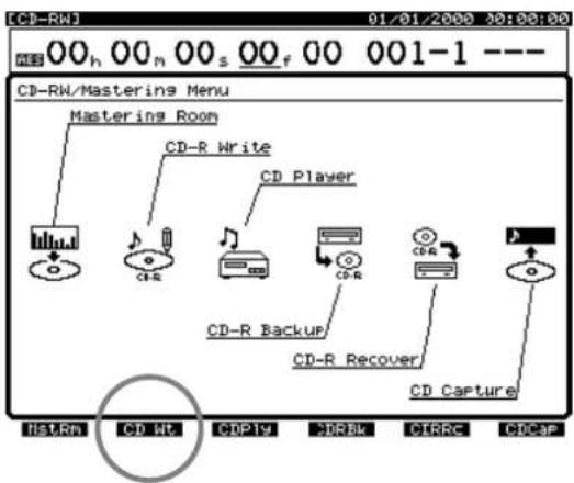 CD-RW 01/01/2008 00:00:00 00h 00m 00s 00f 00 001-1 --- CD-RW/Mastering Menu Mastering Room CD-R Write CD Player CD-R Backup CD-R Recover CD Capture HSTRN CD MT CDPTV JDRBK CFRRC CDC3F