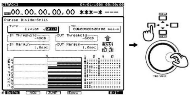 04/01/1998 00:00f:00 00h 00n 00z 00r 00 ***-* --- Phrase Divide/Split Tore Divide √Split TO 00h20n00s00f00 ***-** In Threshold -45dB OUT Threshold -50dB IN Margin 1.0sec OUT Margin 1.0sec 重力器 助力器 TIME/VALUE SEATN NOM JUMP EXEC END