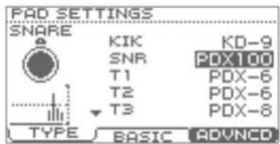 PAD SETTINGS SNARE KIK KD-9 SNR PDX100 T1 PDX-6 T2 PDX-6 T3 PDX-8 TYPE BASIC ADVNCO