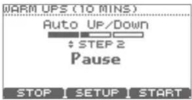 WARM UPS (10 MINS) Auto UP/Down * STEP 2 Pause STOP | SETUP | START