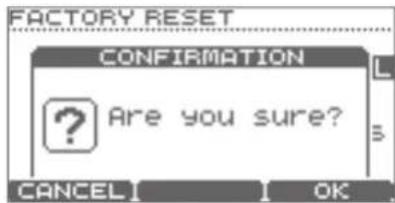FACTORY RESET CONFIRMATION Are you sure? CANCEL OK