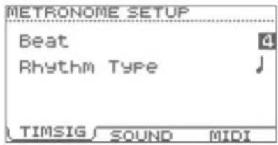 METRONOME SETUP Beat Rhythm Type TIMSIG SOUND MIDI