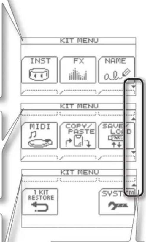 KIT MENU INST FX NAME MIDI COPY/PASTE SAVE LOAD I KIT RESTORE SYSTEM