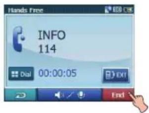 Hands Free INFO 114 Dial 00:00:05 EXT End