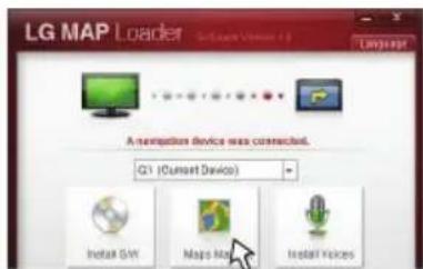 LG MAP Loader Software Version 1.0 Language A navigator device was connected. Q1 (Current Device) Install GM Maps Map Install Voices