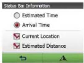 Status Bar Information Estimated Time Arrival Time Current Location Estimated Distance