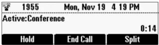1955 Mon, Nov 19 4 19 PM Active:Conference 0:14 Hold End Call Split