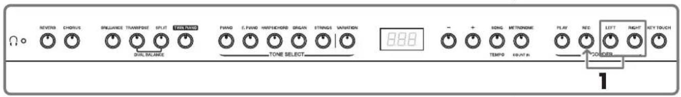 REVERB CHORUS SPILLIANCE TRANSPOSE SPLIT FLOW PANG PIANO C, PIANO HARPSICHORD ORGAN STRINGS VARIATION DUAL BALANCE TONE SELECT 888 - + SONG METRONDME PLAY REC LEFT RIGHT KEY TOUCH TEMP OF COUNT IN ORDER 1