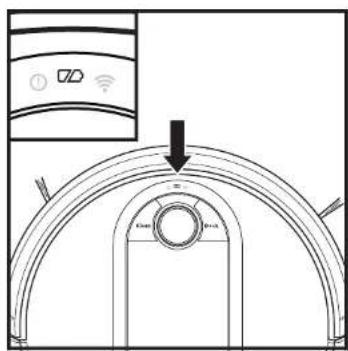 Diagram of a robotic vacuum cleaner with labeled components and an inset showing sensor interface