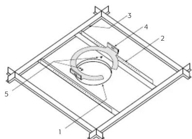 Technical diagram of a mechanical assembly with numbered components, likely a frame or mounting bracket.