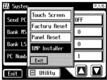 Syster P.1/6 Send PC Bank MS Bank LS PC Numb Touch Screen Factory Reset Panel Reset BMP Installer Exit OFF 0 0 1 Exit Utility