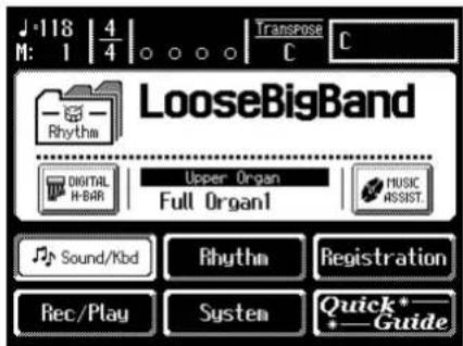 M: 1 | 4/4 | TransPose C C LooseBigBand Digital H-BAR Upper Organ Full Organ1 MUSIC ASSIST Sound/Kbd Rhythm Registration Rec/Play System Quick* Guide