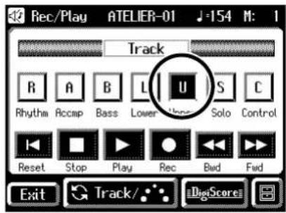 Rec/Play ATELIER-01 ↓-154 M: 1 Track R A B L U S C Rhythm Accap Bass Lower Solo Control Reset Stop Play Rec Bud Fwd Exit Track/ DigScore
