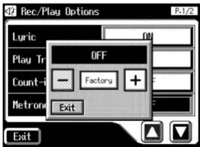 Rec/Play Options P-1/2 Lyric OFF Play Tr Count- Metron — Factory + Exit Exit