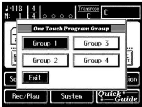 J·118 4 M: 1 4 ○ ○ ○ ○ Transpose C One Touch Program Group Group 1 Group 3 Group 2 Group 4 Exit Rec/Play System Quick*_ *Guide