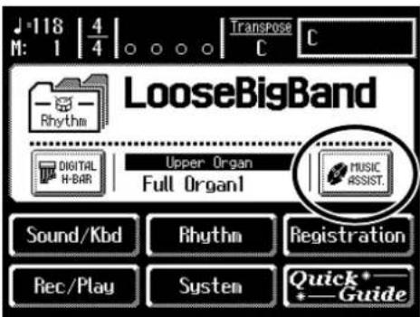 J 118 | 4 M: 1 4 Transpose C C LooseBigBand Rhythm DIGITAL H-BAR Upper Organ Full Organ1 MUSIC ASSIST. Sound/Kbd Rhythm Registration Rec/Play System Quick* Guide