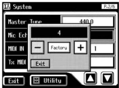 System P-2/6 Master Tune 440.0 Mic Ech 4 MIDI IN Factory 1 Tx MIDI Exit Exit Utility