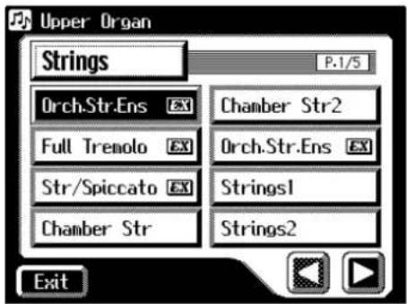 Upper Organ Strings P.1/5 Orch.Str.Ens Full Trenolo Str/Spiccato Chamber Str Chamber Str2 Orch.Str.Ens Strings1 Strings2 Exit