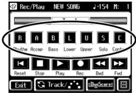 Rec/Play NEW SONG J-154 M: 1 R A B L U S C Ruthm Accap Bass Lower Upper Solo Cont- Reset Stop Play Rec Bud Fud Exit Track/ DigiScore