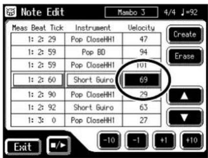 Note Edit Mamo 3 4/4 ↓=92 Meas Beat Tick Instrument Velocity 1: 2: 29 Pop CloseHH1 47 1: 2: 59 Pop BO 94 1: 2: 59 Pop CloseHH1 101 1: 2: 60 Short Guiro 69 1: 2: 90 Pop CloseHH1 29 1: 2: 92 Short Guiro 63 1: 3: 0 Pop CloseHH1 27 Exit -10 -1 +1 +10 Create Erase