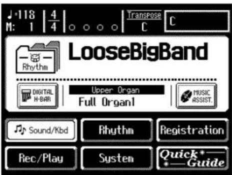 LooseBigBand Digital H-BAR Upper Organ Full Organ1 MUSIC ASSIST. Sound/Kbd Rhythm Registration Rec/Play System Quick*- +Guide