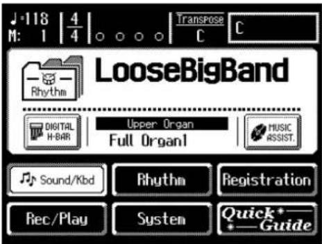 J·118 | 4 M: 1 | 4 Transpose C LooseBigBand Digital H-BAR Upper Organ Full Organ1 MUSIC ASSIST. Sound/Kbd Rhythm Registration Rec/Play System Quick*—Guide