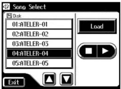 Song Select Disk 01:ATELER-01 02:ATELER-02 03:ATELER-03 04:ATELER-04 05:ATELER-05 Load Exit