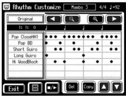 Rhythm Customize Mamo 3 4/4 ↓=92 Original 1: 1: 0 Pop CloseHHI Pop BD Short Guiro Long Guiro Hi MoodBlock Exit Del Copy