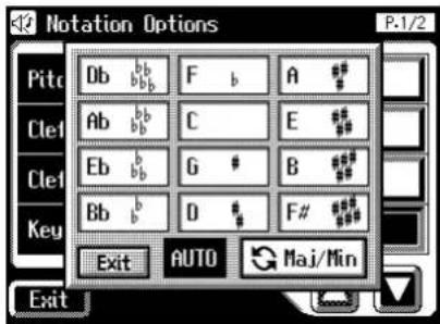 Notation Options P.1/2 Pitch Db bb F b A # Clet Ab bb C E # Clet Eb bb G # B # Key Bb b D # F# # Exit AUTO Maj/Min Exit