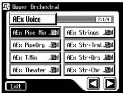 Upper Orchestral AEx Voice P.1/4 AEx Pipe Mix .# AEx PipeOrg .# AEx T.Mix .# AEx Theater .# AEx Strings .# AEx Str+Tral .# AEx Str+Brs .# AEx Str+Chr .# Exit